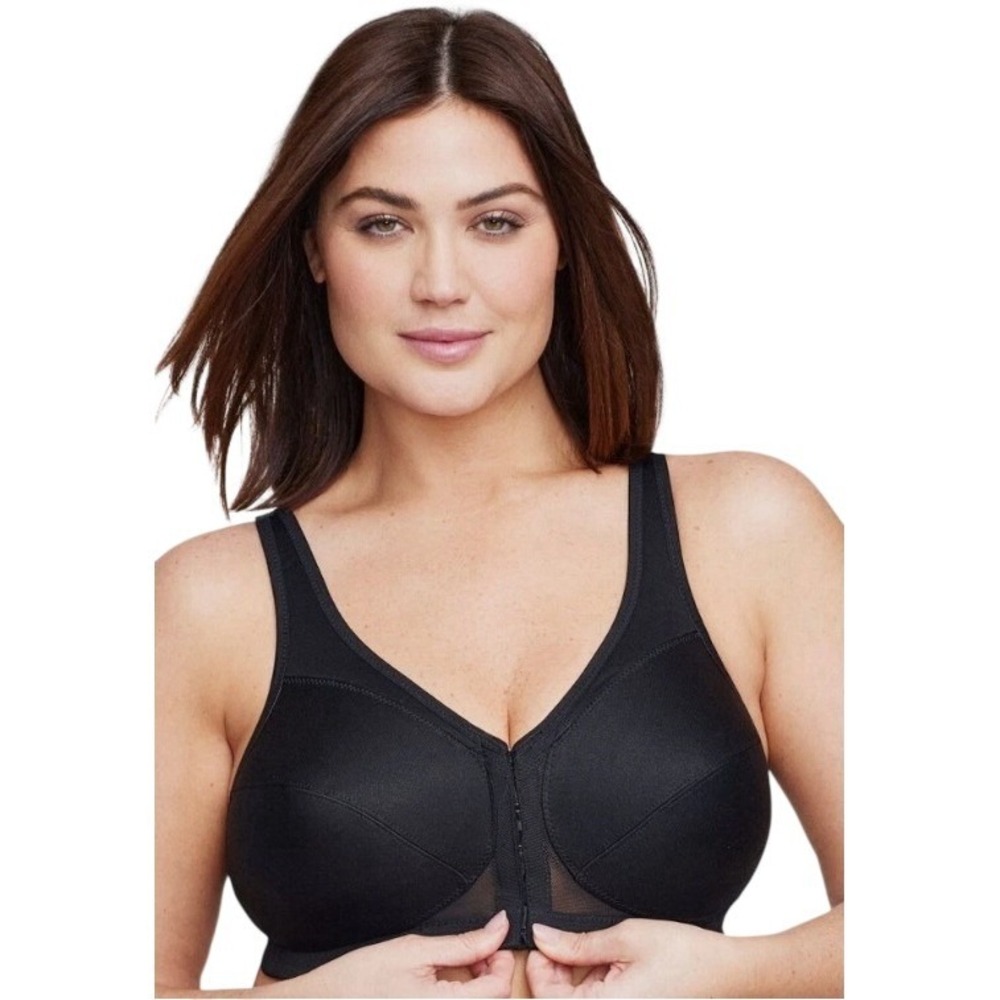Glamorise MagicLift Front Closure‎ Bra Womens 46DD Black Wireless Minimalist